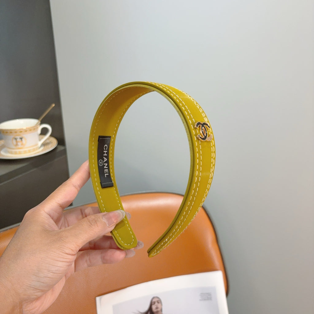 CHANEL Letter Logo Leather Metal Headband