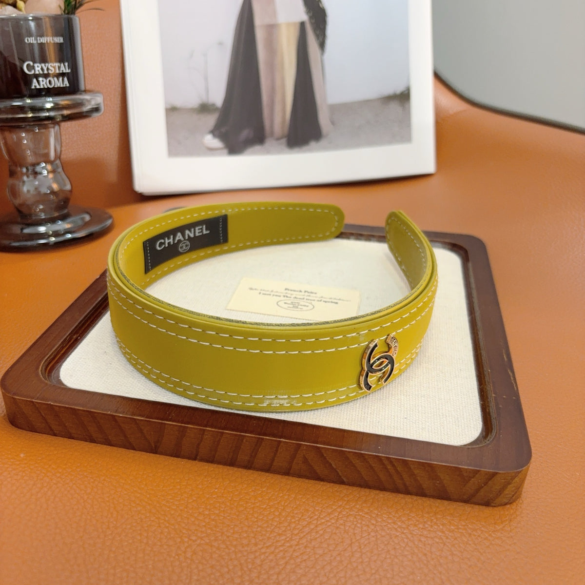 CHANEL Letter Logo Leather Metal Headband
