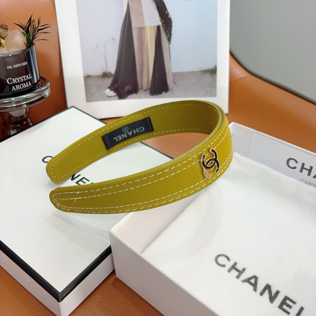 CHANEL Letter Logo Leather Metal Headband