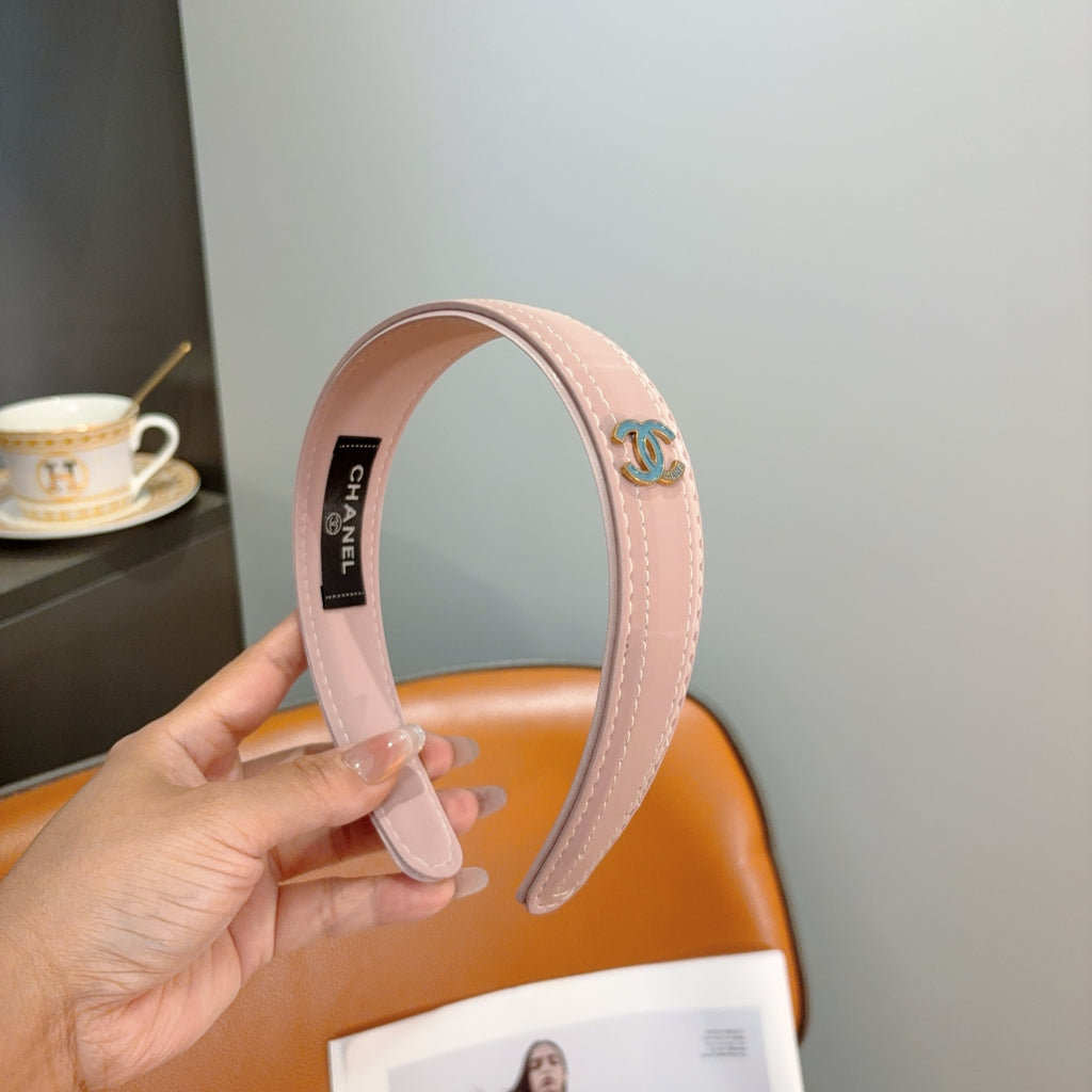 CHANEL Letter Logo Leather Metal Headband