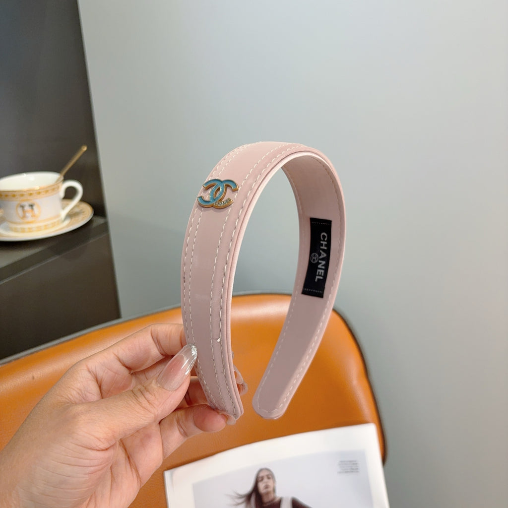 CHANEL Letter Logo Leather Metal Headband