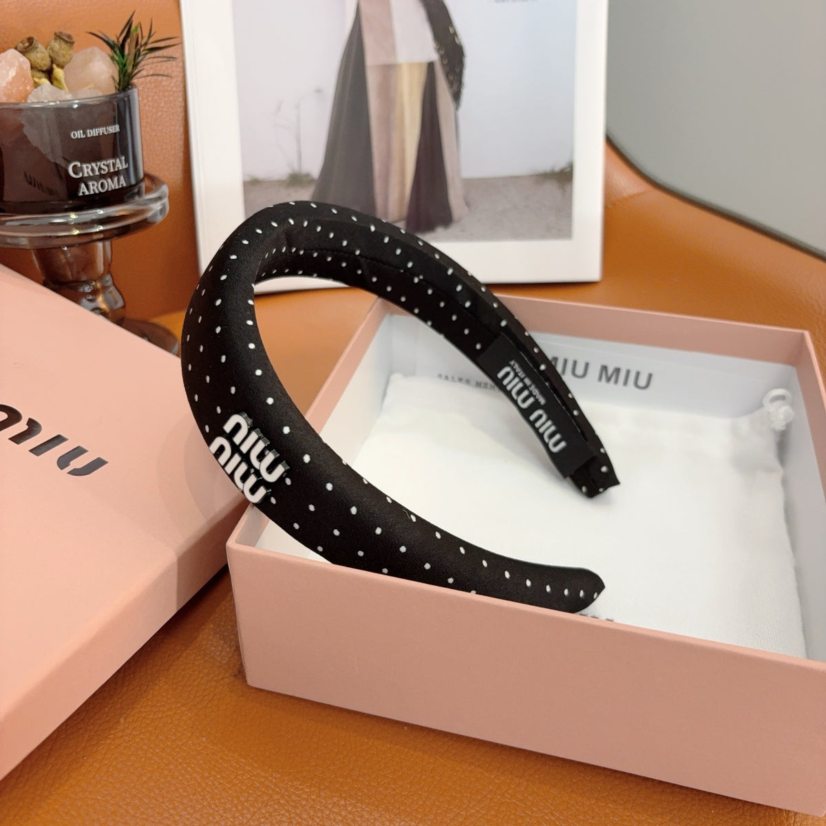 MIU MIU Letter Logo Padded Metal Headband