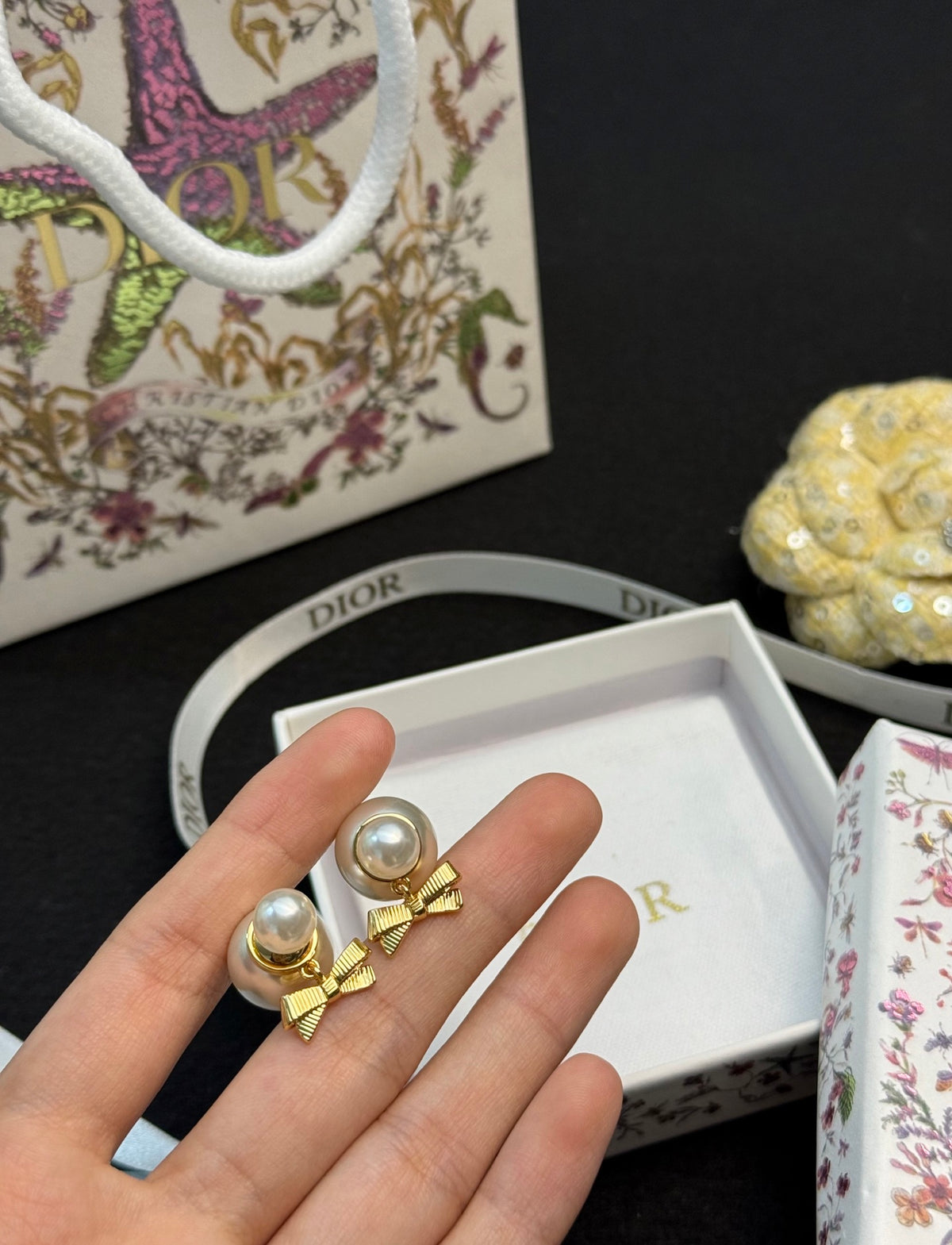 DIOR Pearl Bow Earrings