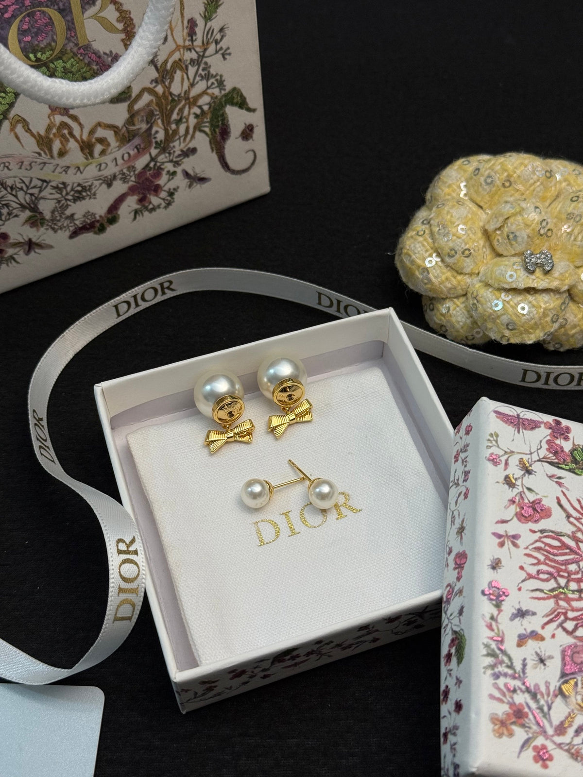 DIOR Pearl Bow Earrings