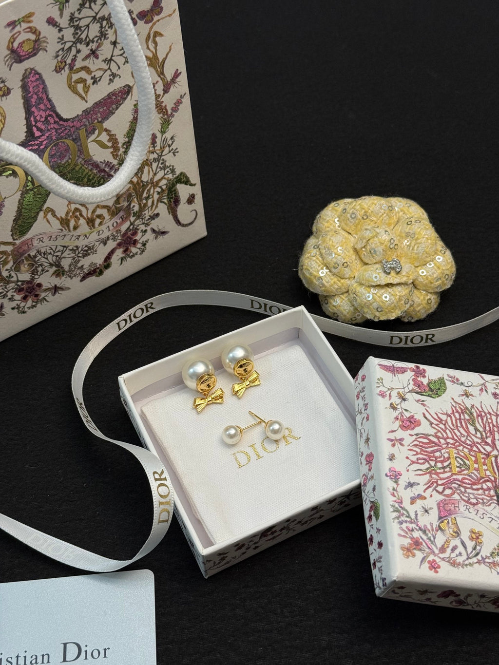 DIOR Pearl Bow Earrings