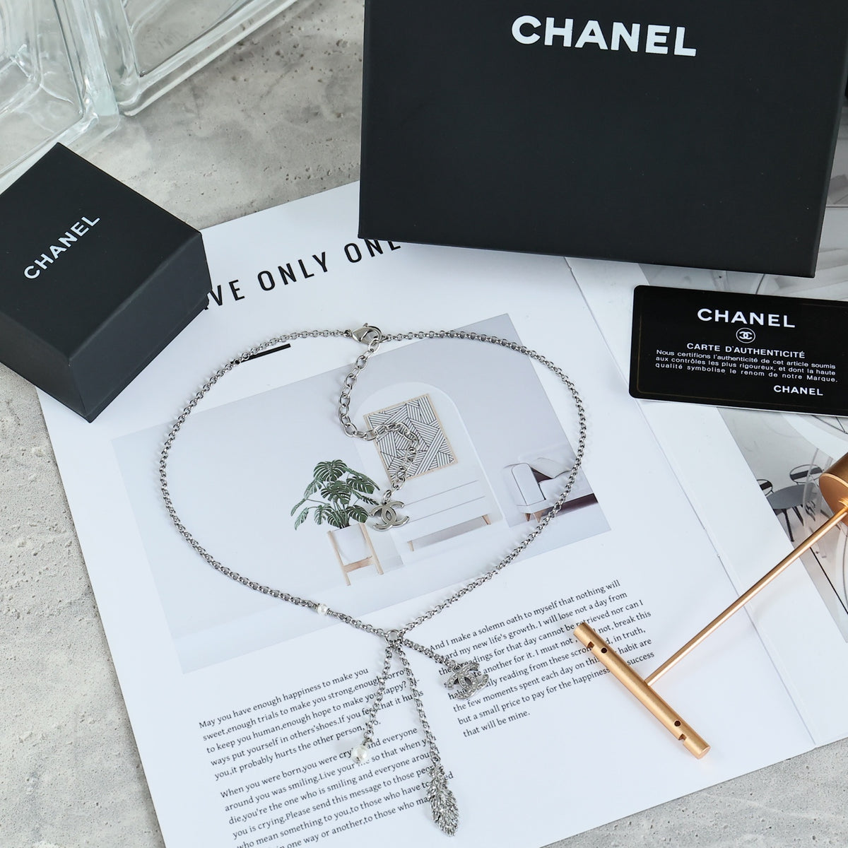 CHANEL Feather Tassel Necklace
