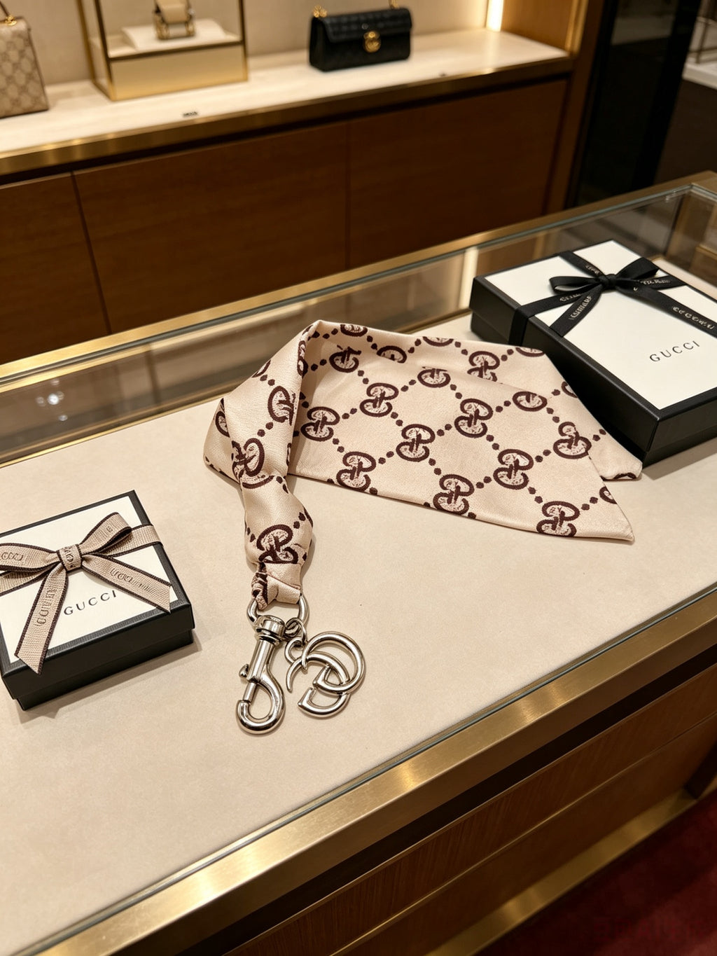 GUCCI Canvas Metal Bag Charm Keychain