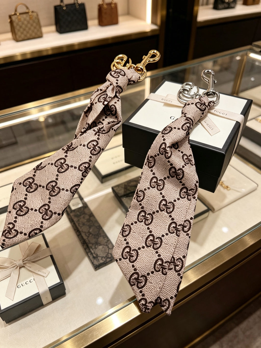GUCCI Canvas Metal Bag Charm Keychain