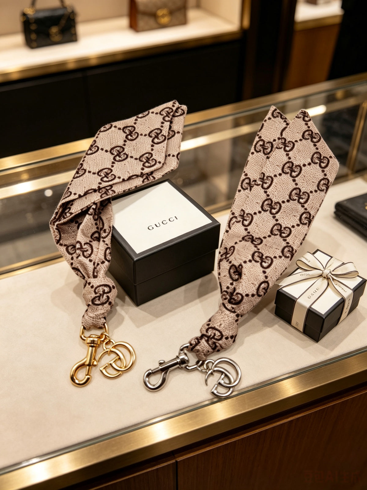 GUCCI Canvas Metal Bag Charm Keychain