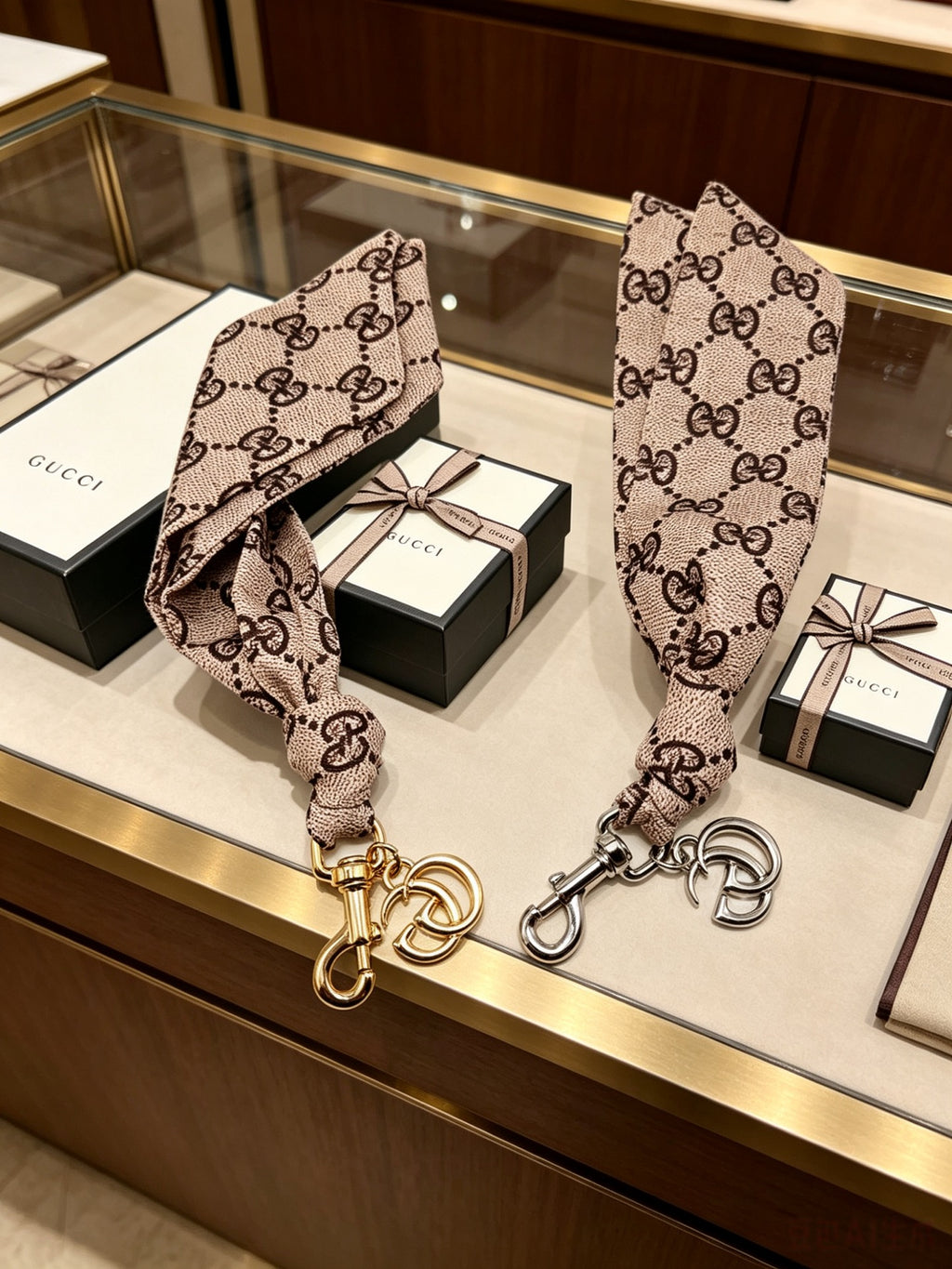 GUCCI Canvas Metal Bag Charm Keychain