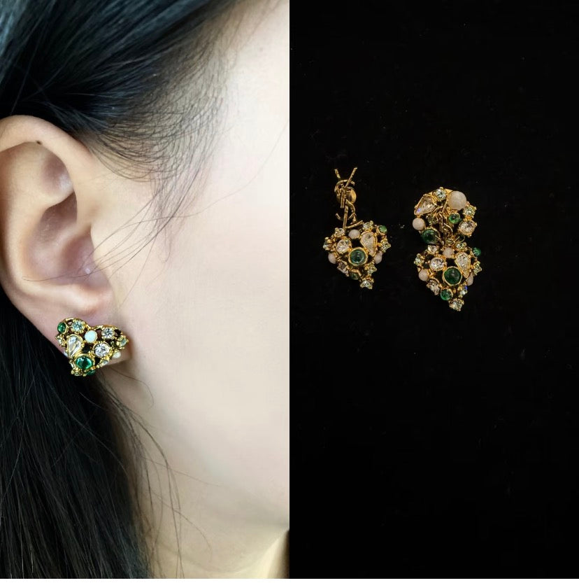 Crystal White Green Earrings