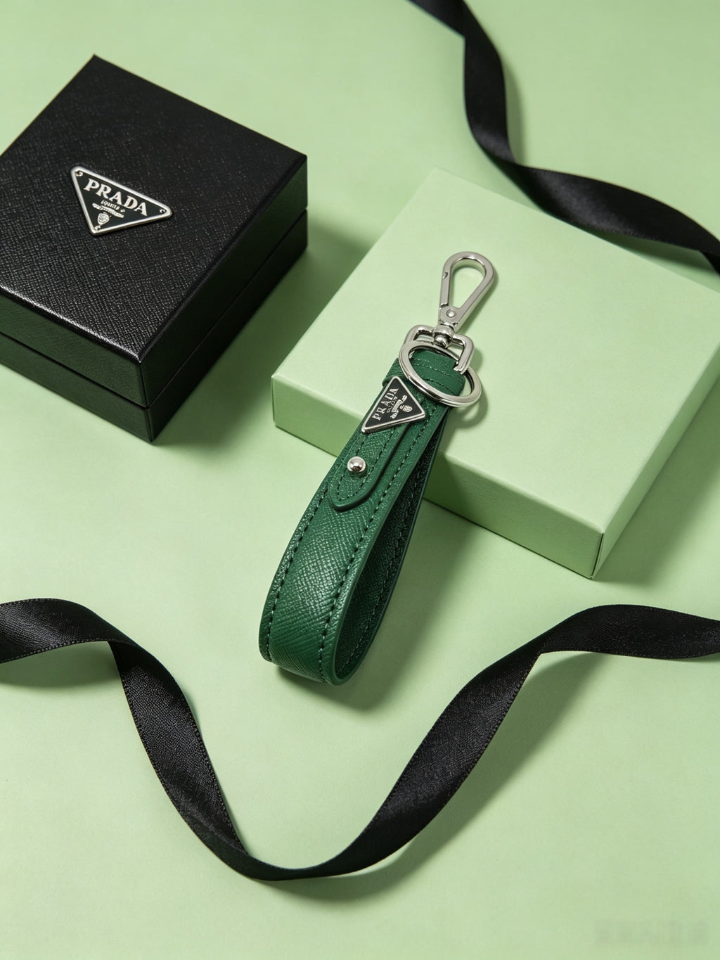 PRADA Leather Metal Keychain