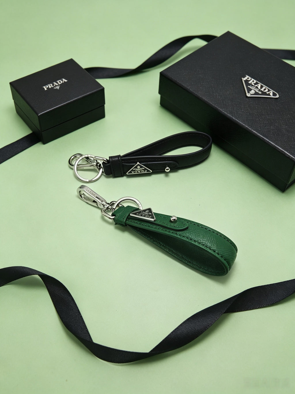 PRADA Leather Metal Keychain