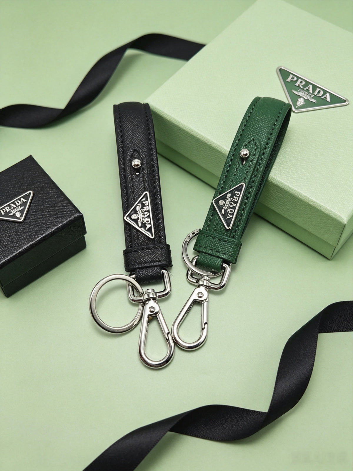 PRADA Leather Metal Keychain