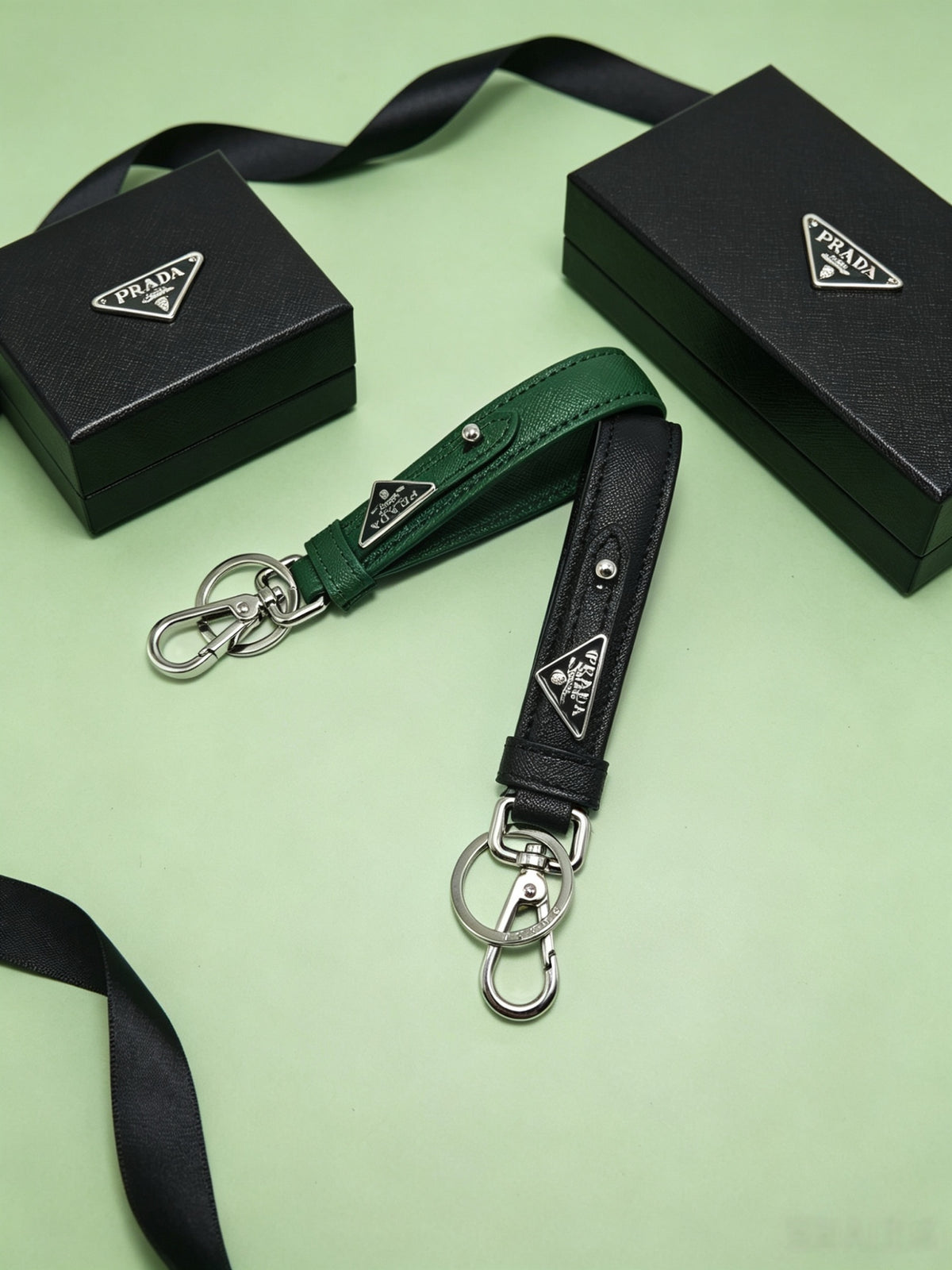 PRADA Leather Metal Keychain