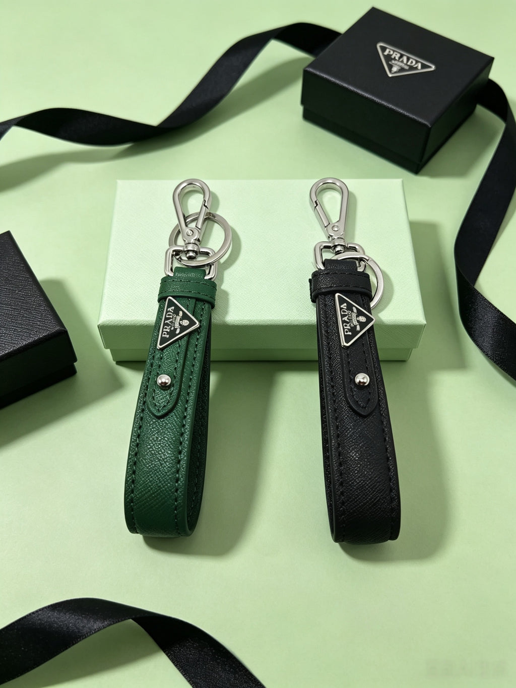 PRADA Leather Metal Keychain