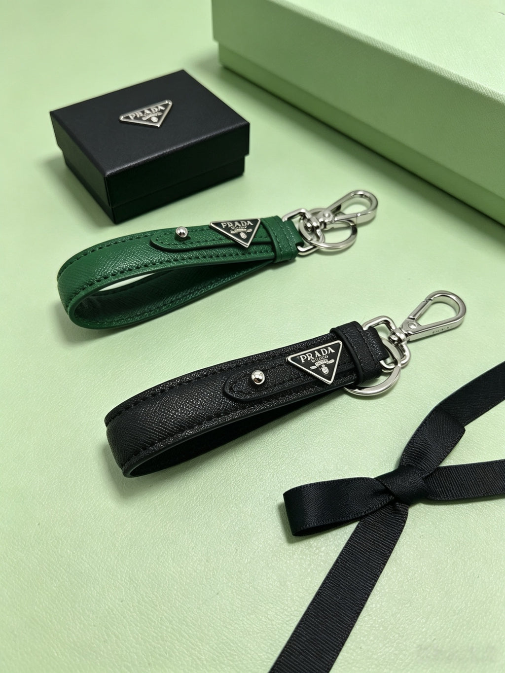 PRADA Leather Metal Keychain