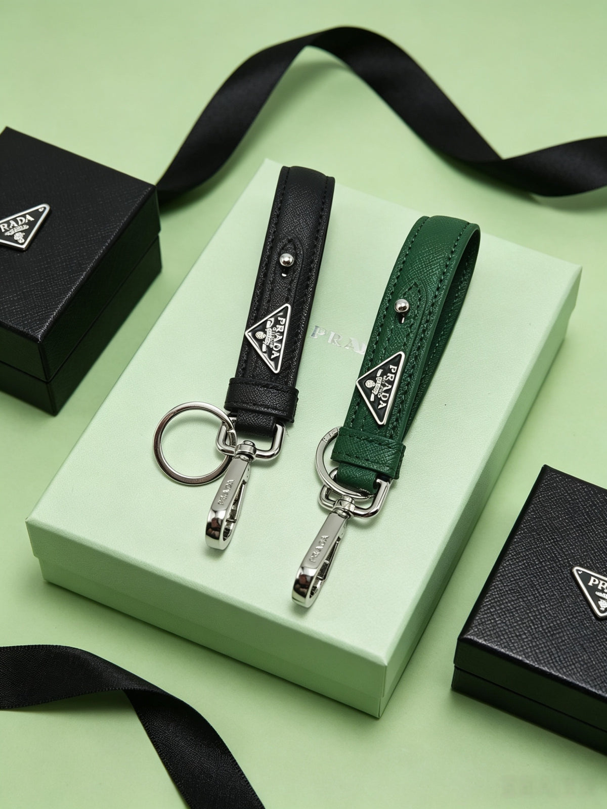 PRADA Leather Metal Keychain