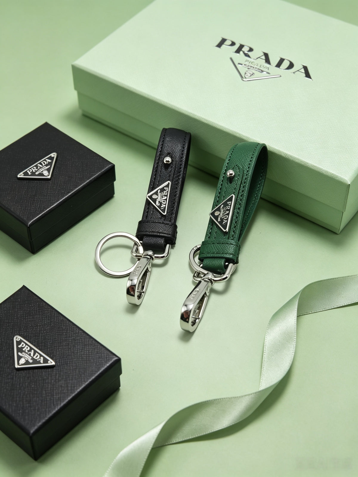 PRADA Leather Metal Keychain