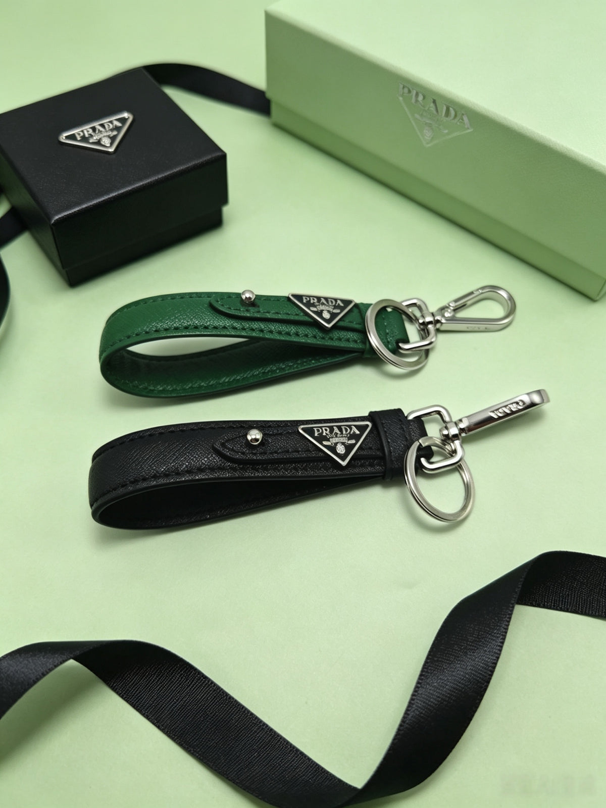 PRADA Leather Metal Keychain