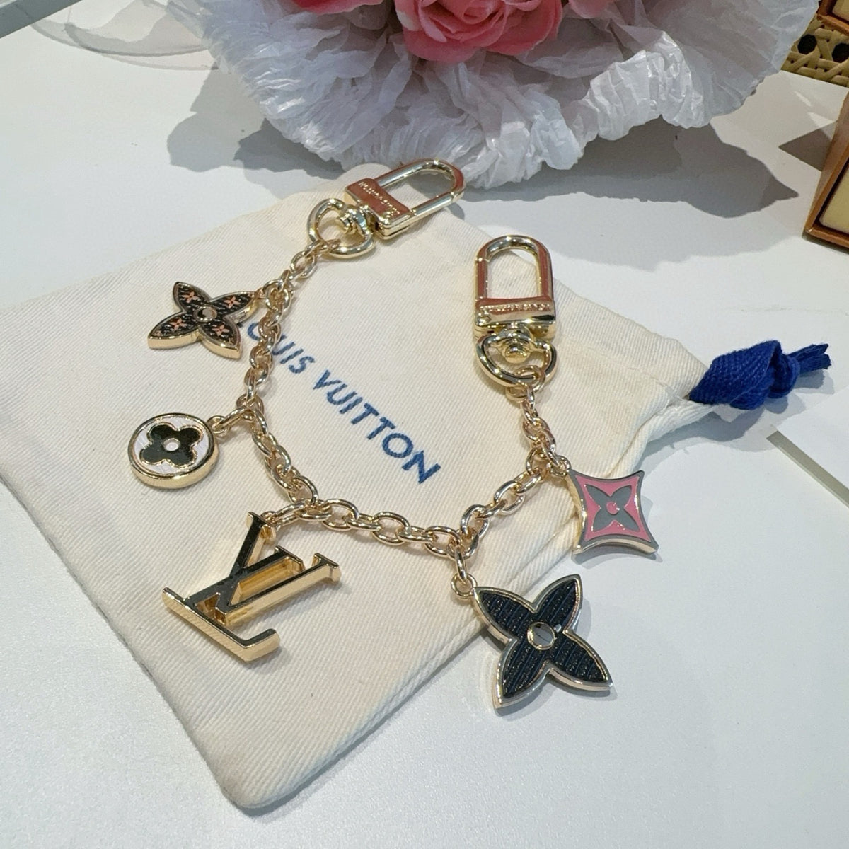 LOUIS VUITTON Canvas Flower Bag Charm Keychain