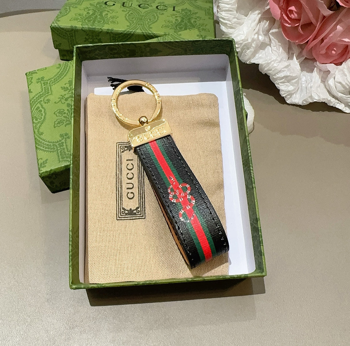 GUCCI Canvas Metal Bag Charm Keychain