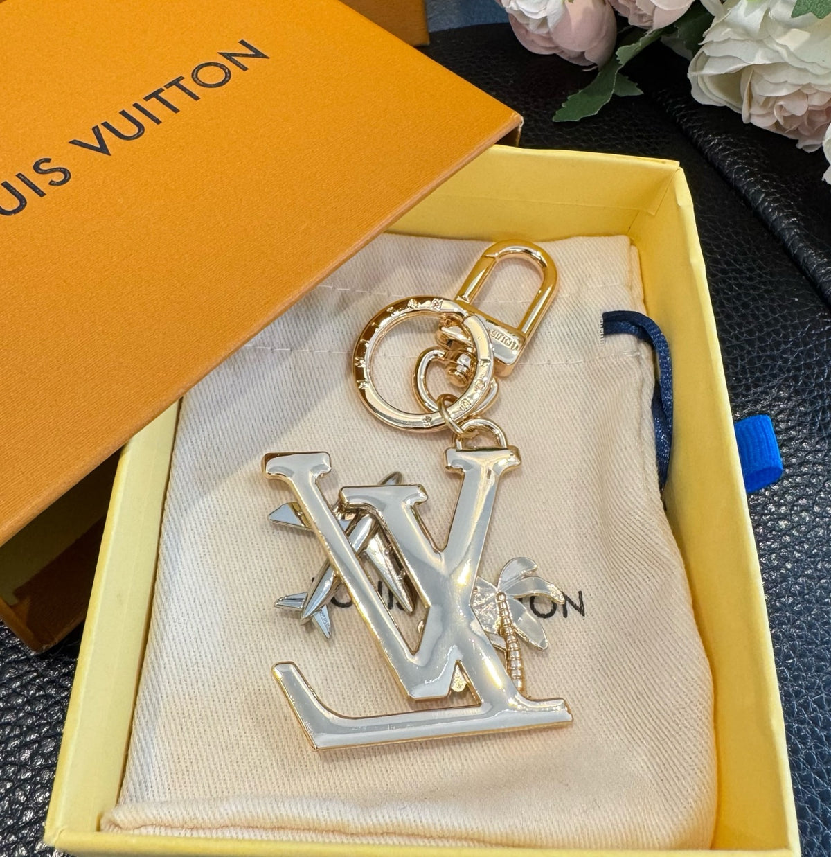LOUIS VUITTON Metal Logo Bag Charm Keychain