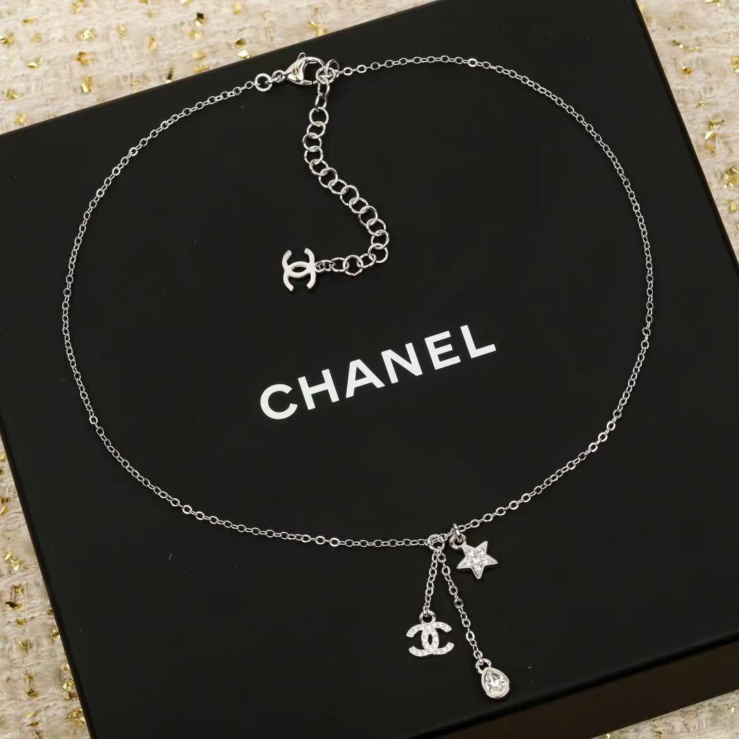 CHANEL Pearl Crystal Double-C Pendant Necklace