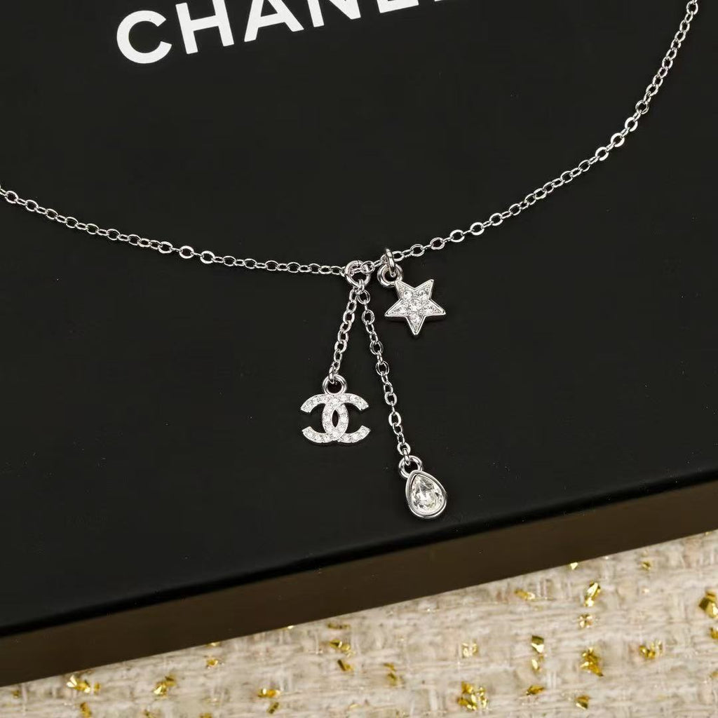 CHANEL Pearl Crystal Double-C Pendant Necklace