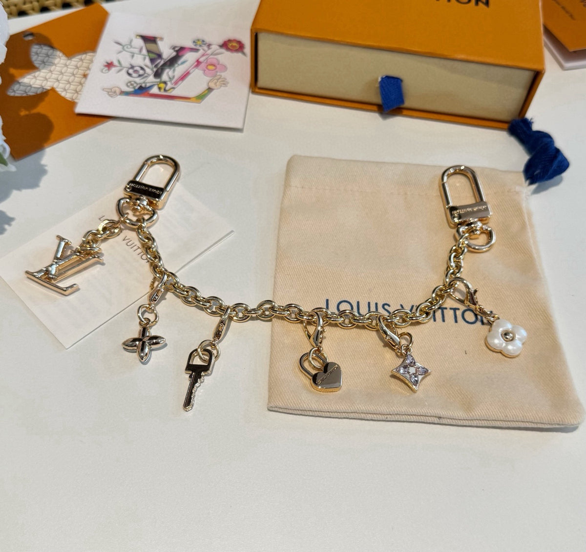 LOUIS VUITTON Canvas Cherry Blossom Bag Charm Keychain