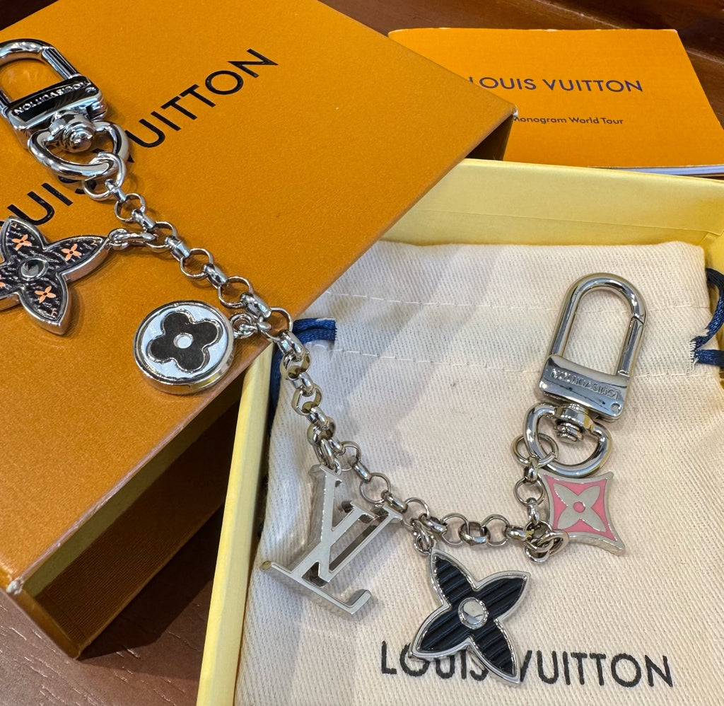 LOUIS VUITTON Canvas Flower Bag Charm Keychain