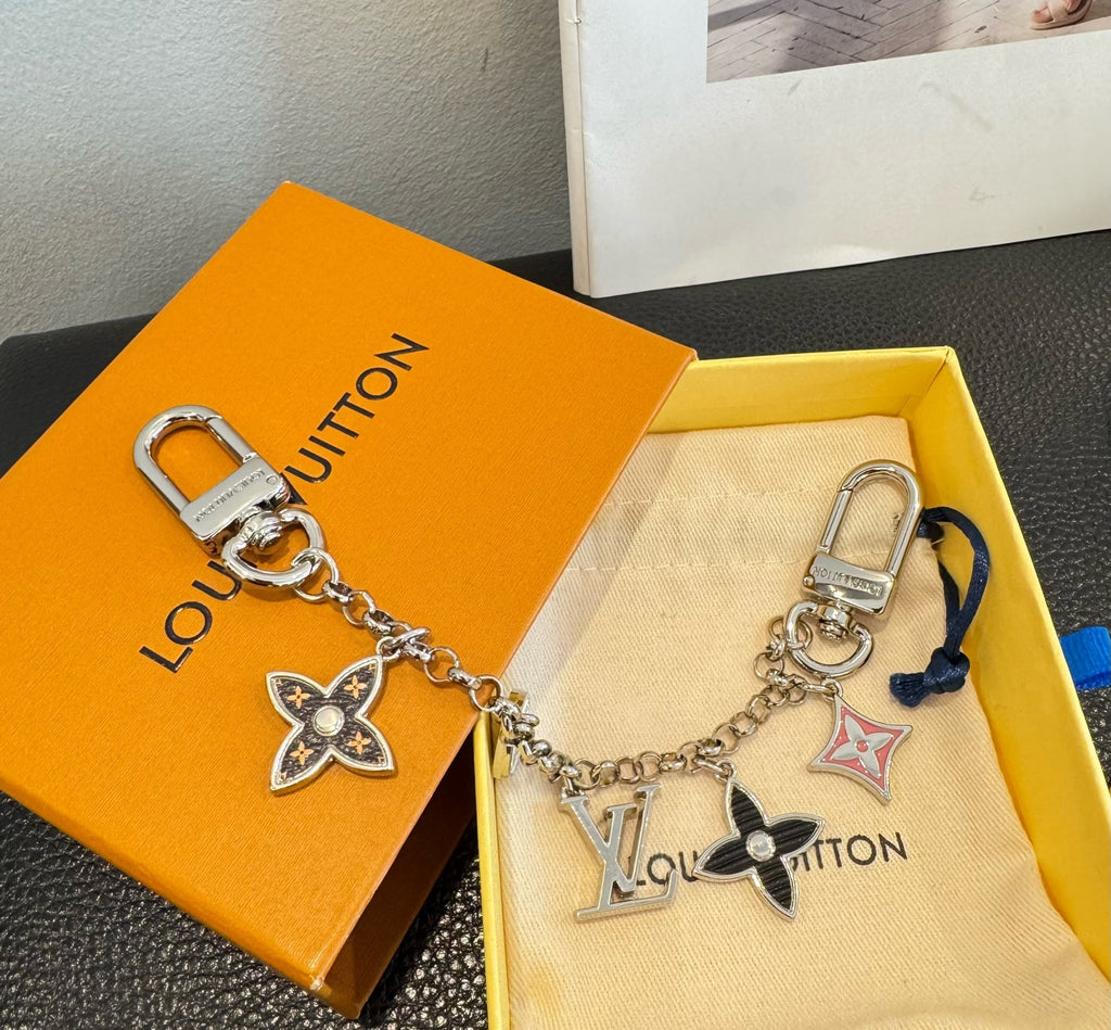 LOUIS VUITTON Canvas Flower Bag Charm Keychain
