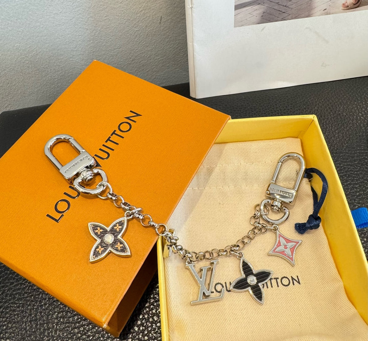 LOUIS VUITTON Canvas Flower Bag Charm Keychain