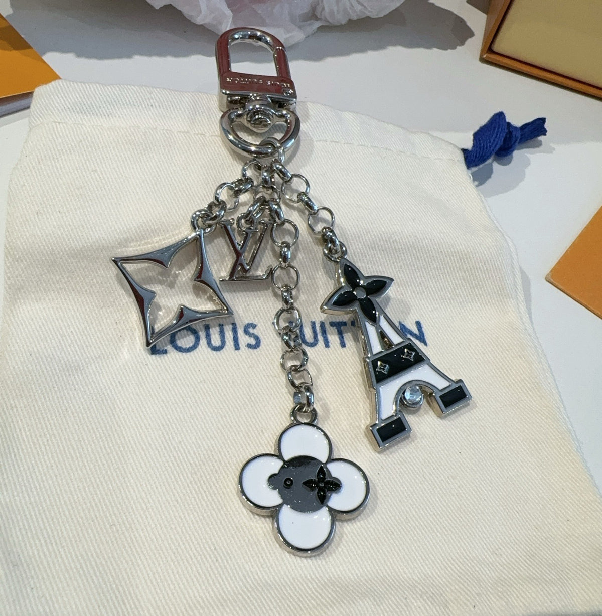 LOUIS VUITTON Canvas Flower Bag Charm Keychain