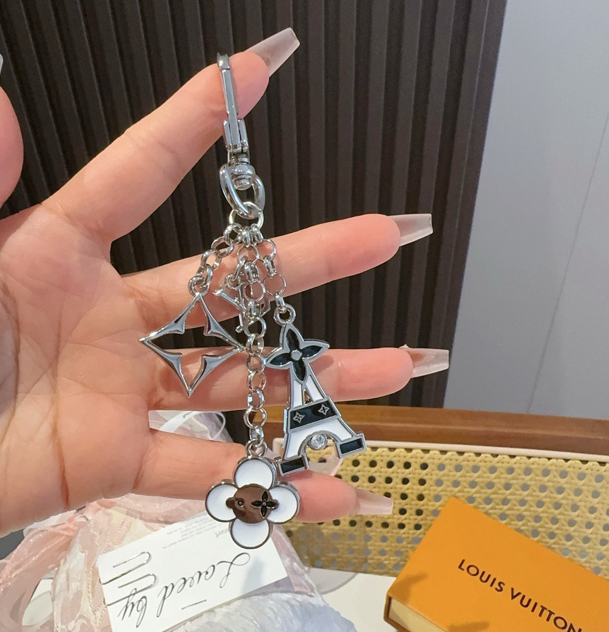 LOUIS VUITTON Canvas Flower Bag Charm Keychain