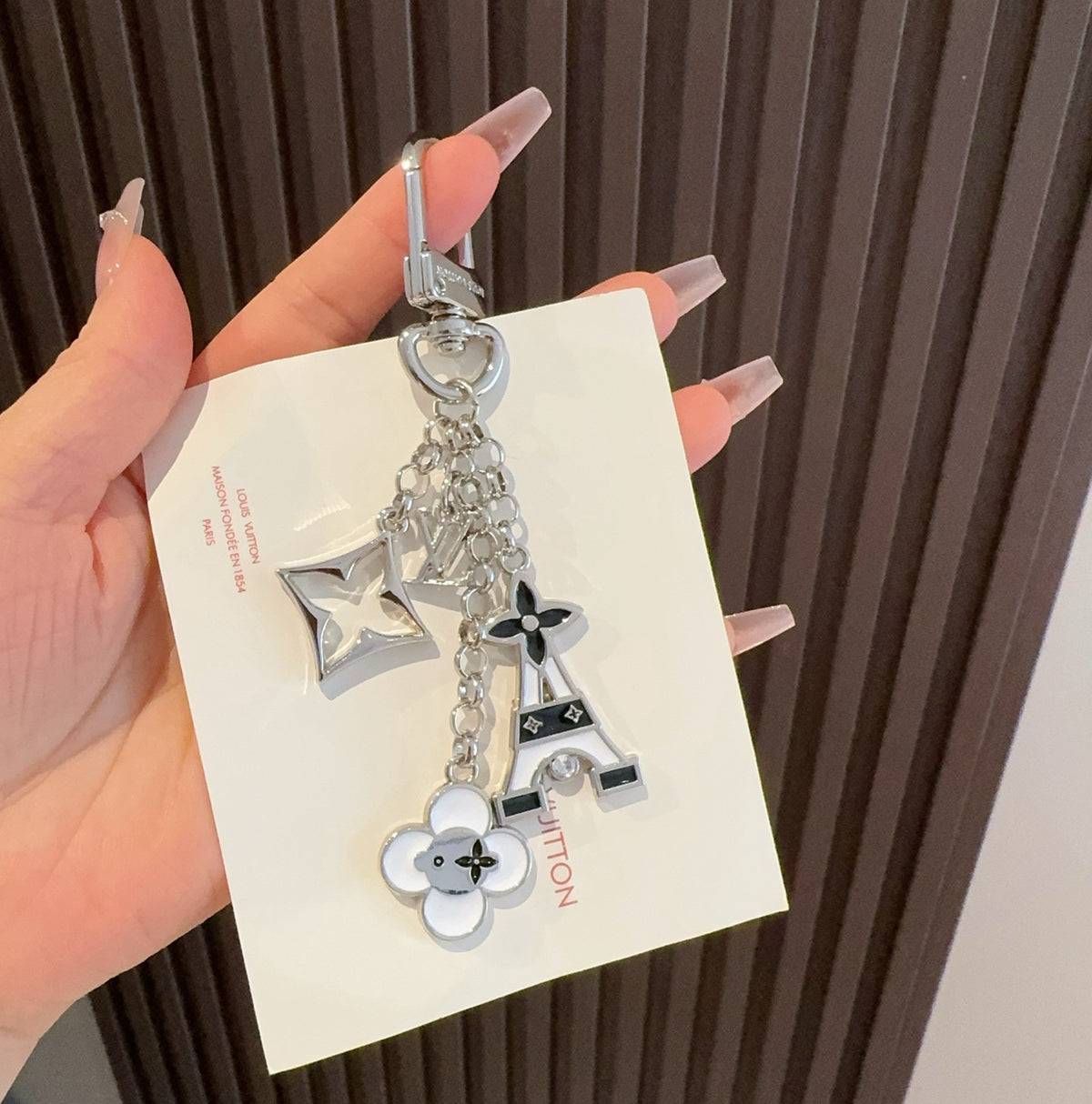 LOUIS VUITTON Canvas Flower Bag Charm Keychain