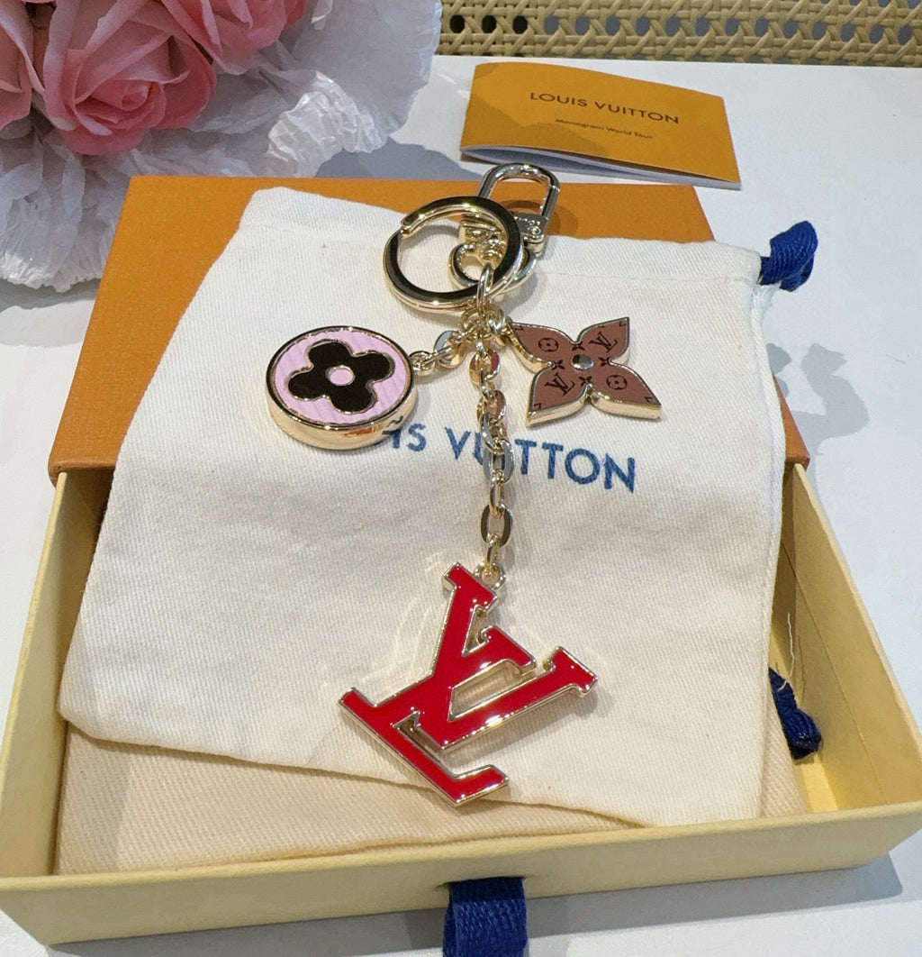 LOUIS VUITTON Canvas Flower Bag Charm Keychain