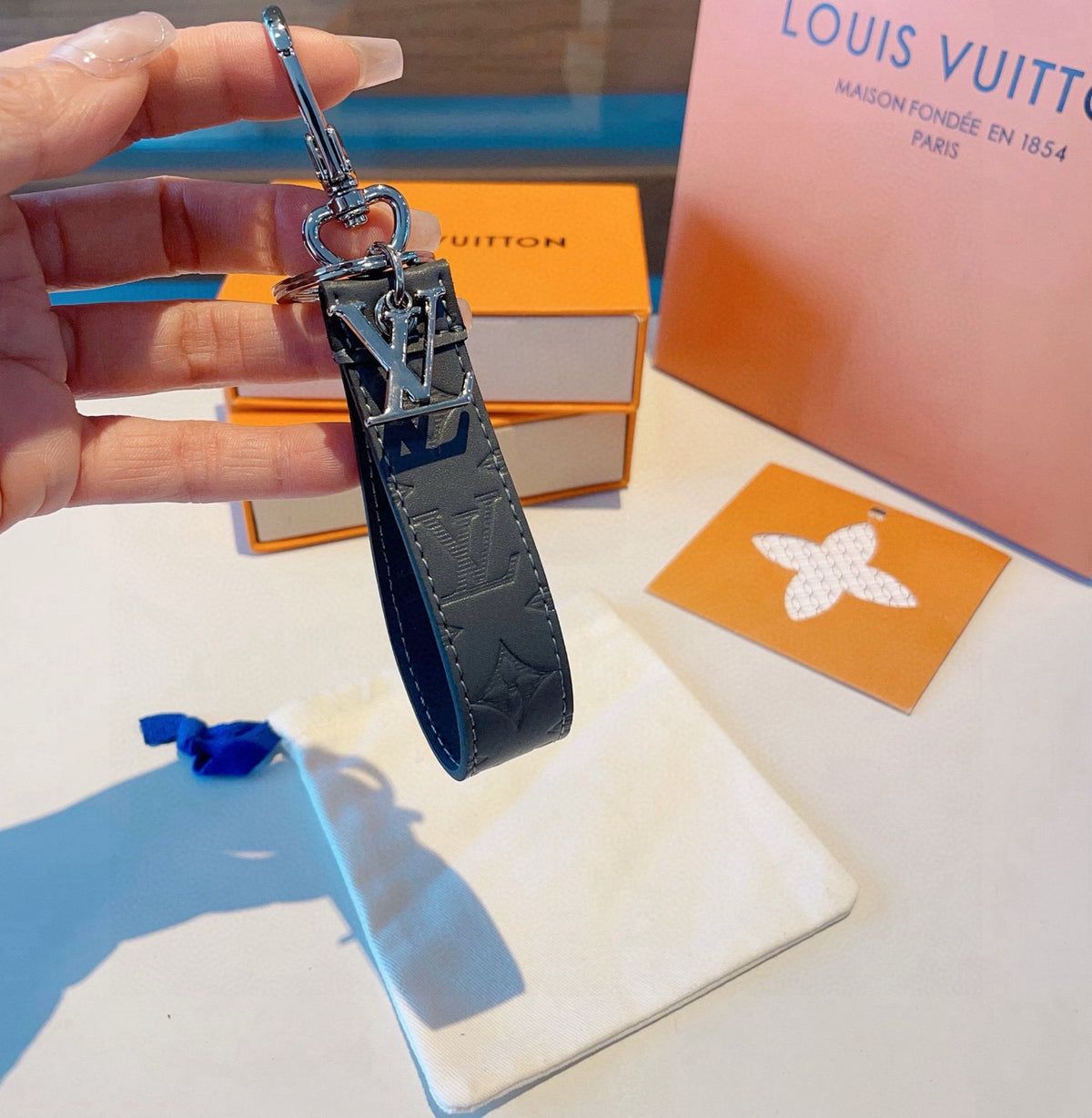 LOUIS VUITTON Canvas Metal Bag Charm Keychain