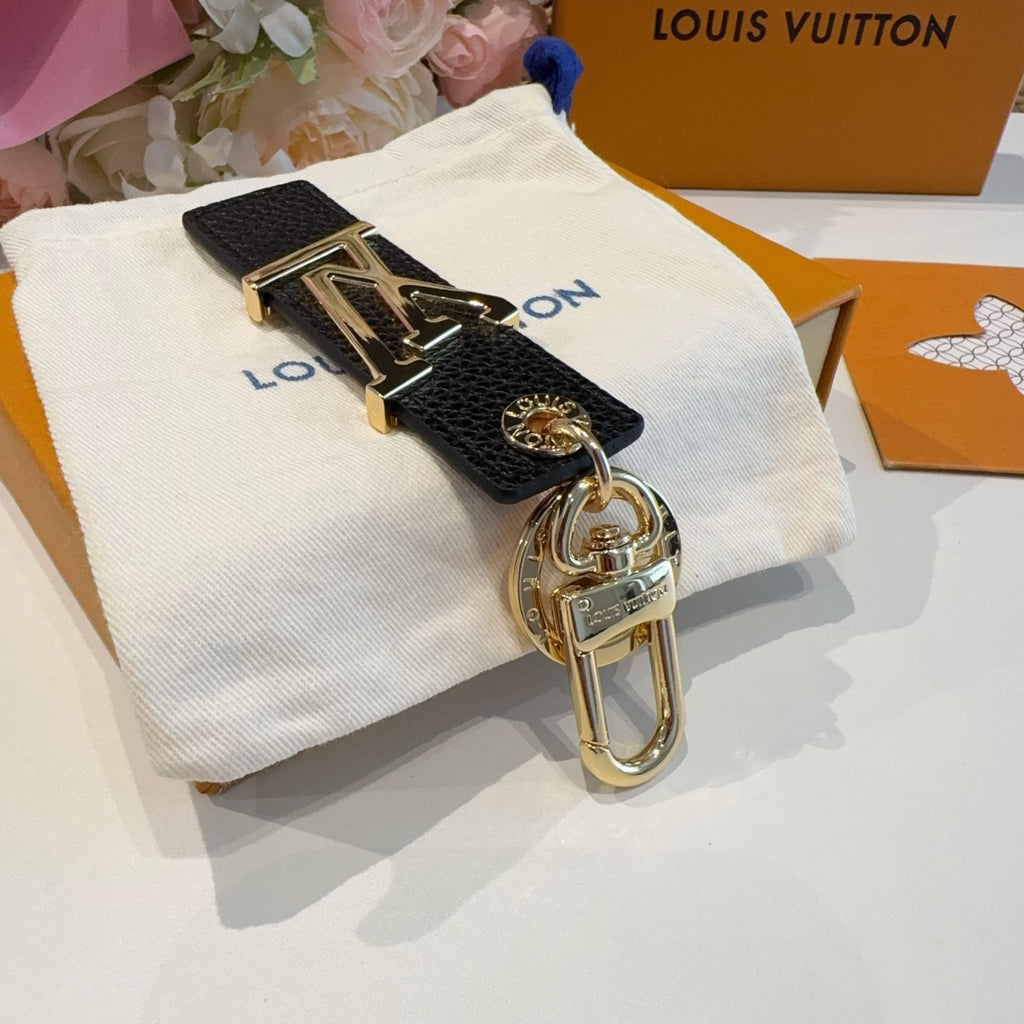 LOUIS VUITTON Leather Metal Bag Charm Keychain