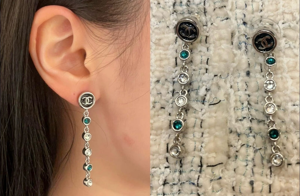 CHANEL Crystal Enamel Tassel Earrings