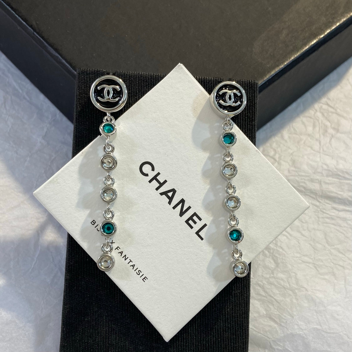 CHANEL Crystal Enamel Tassel Earrings