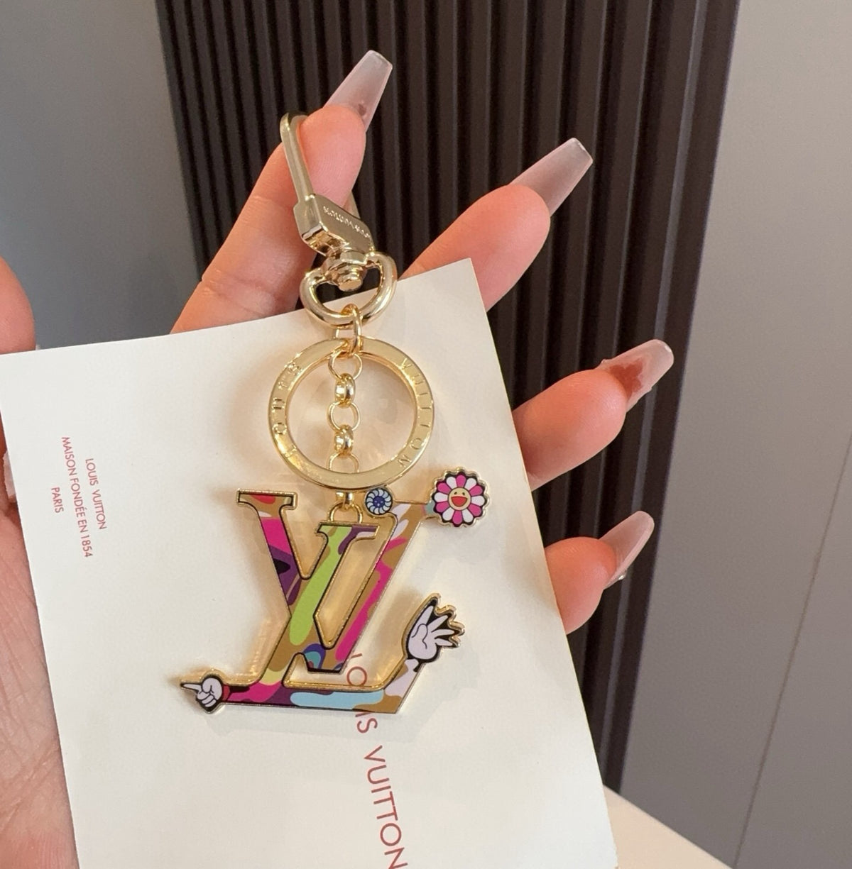 LOUIS VUITTON M02468 Brass Flower Bag Charm Keychain