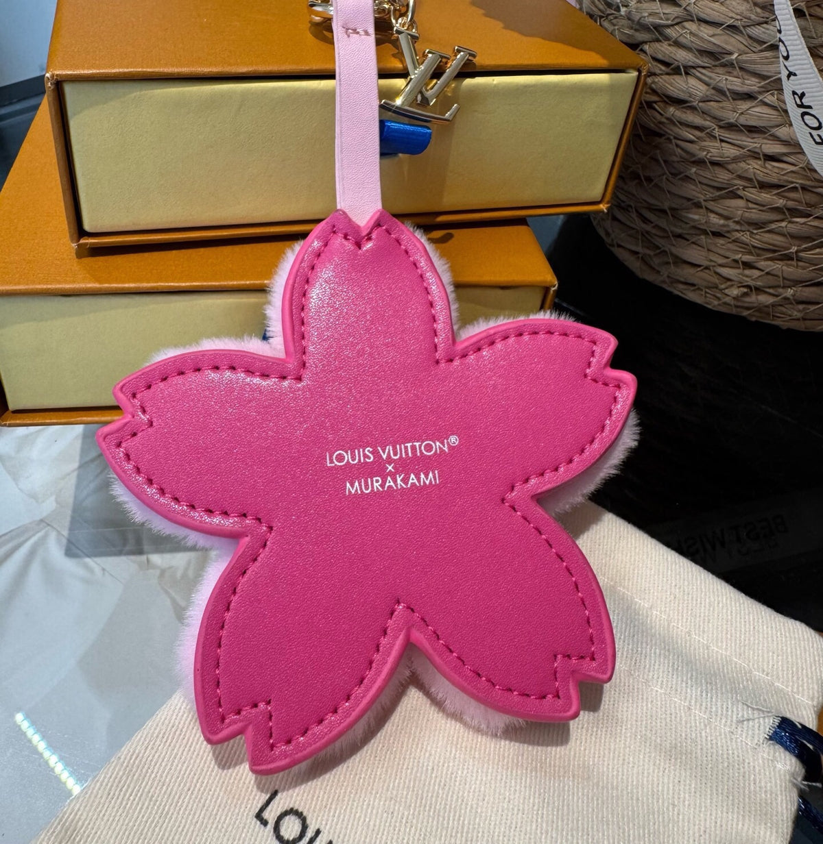 LOUIS VUITTON Leather Metal Bag Charm Keychain