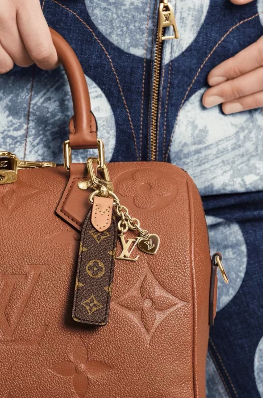 LOUIS VUITTON Leather Canvas Bag Charm Keychain