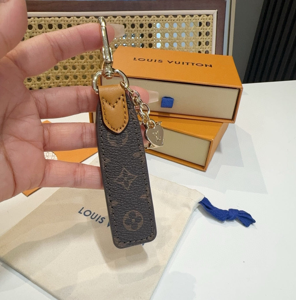 LOUIS VUITTON Leather Canvas Bag Charm Keychain