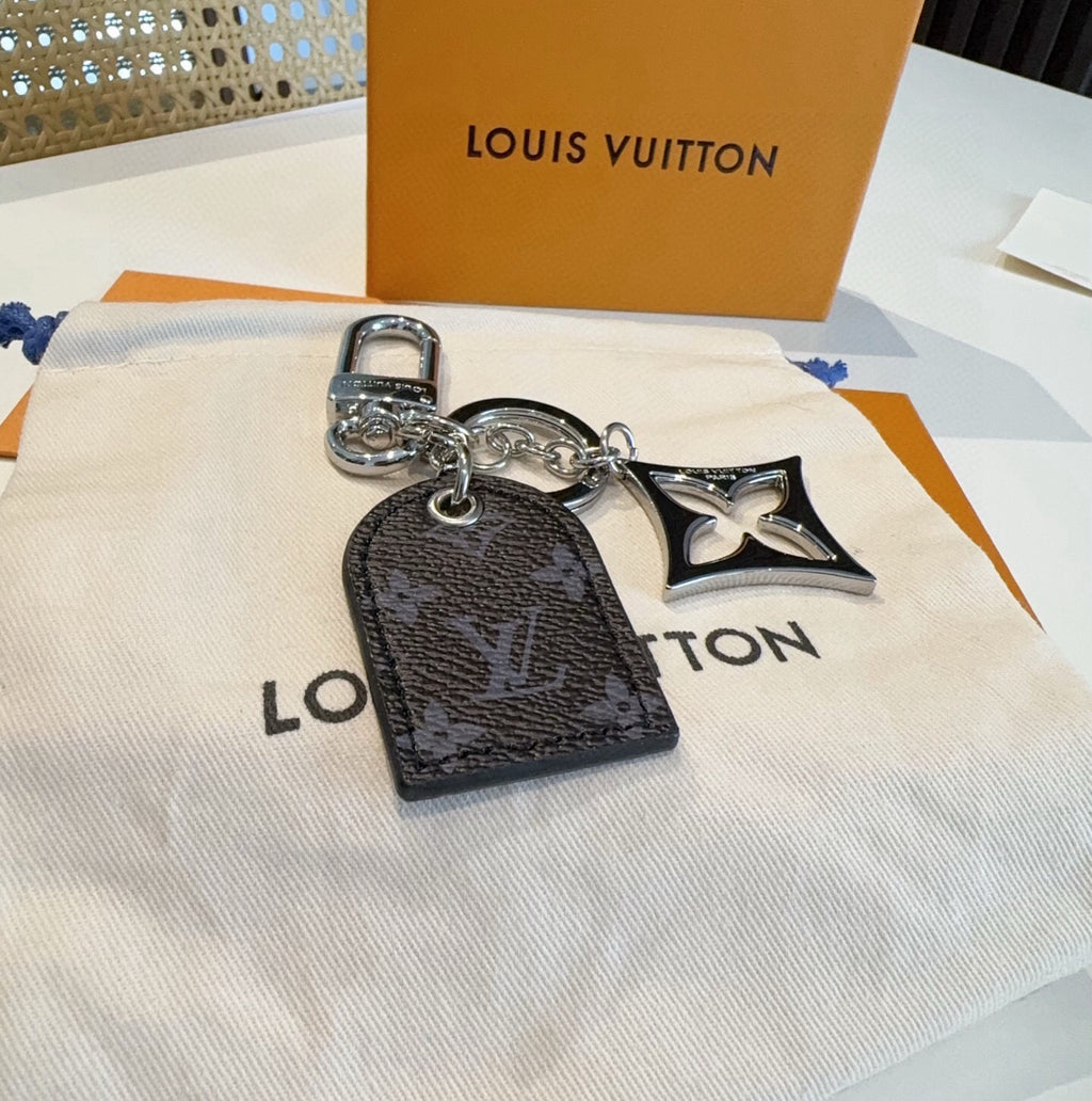 LOUIS VUITTON Leather Canvas Bag Charm Keychain