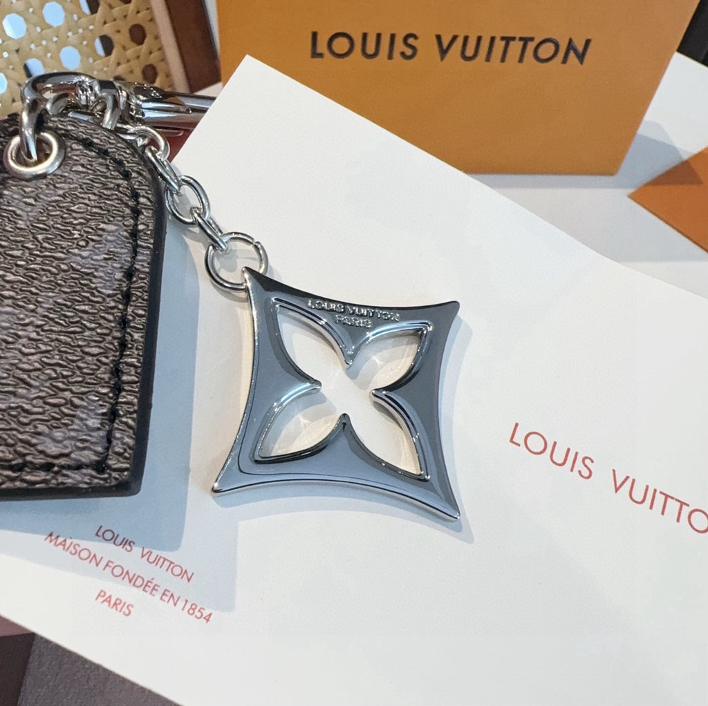 LOUIS VUITTON Leather Canvas Bag Charm Keychain