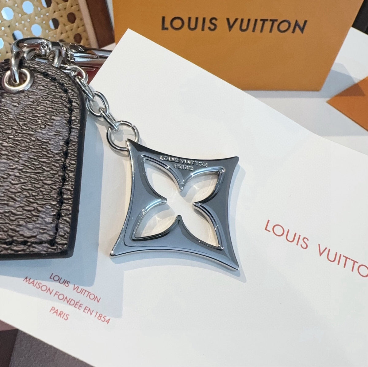 LOUIS VUITTON Leather Canvas Bag Charm Keychain