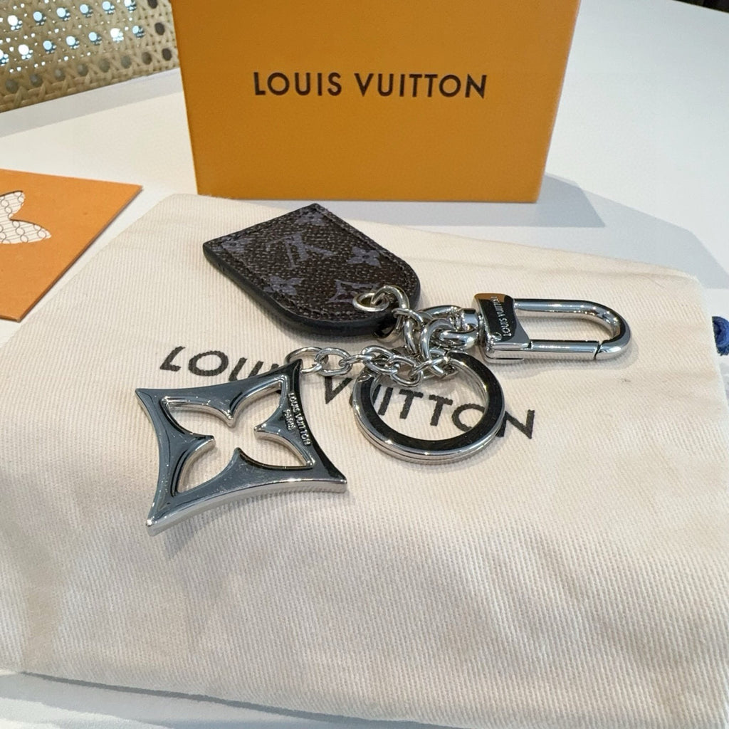 LOUIS VUITTON Leather Canvas Bag Charm Keychain