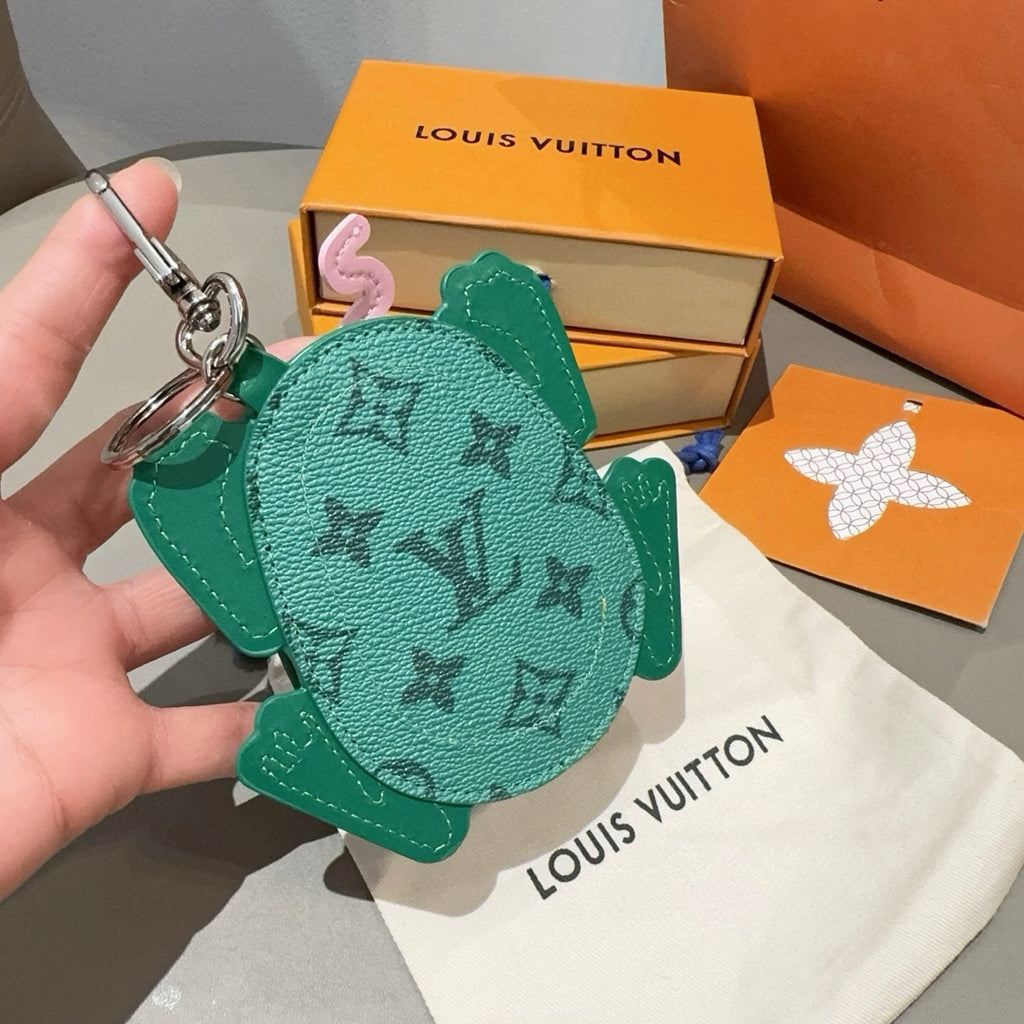 LOUIS VUITTON Leather Canvas Bag Charm Keychain